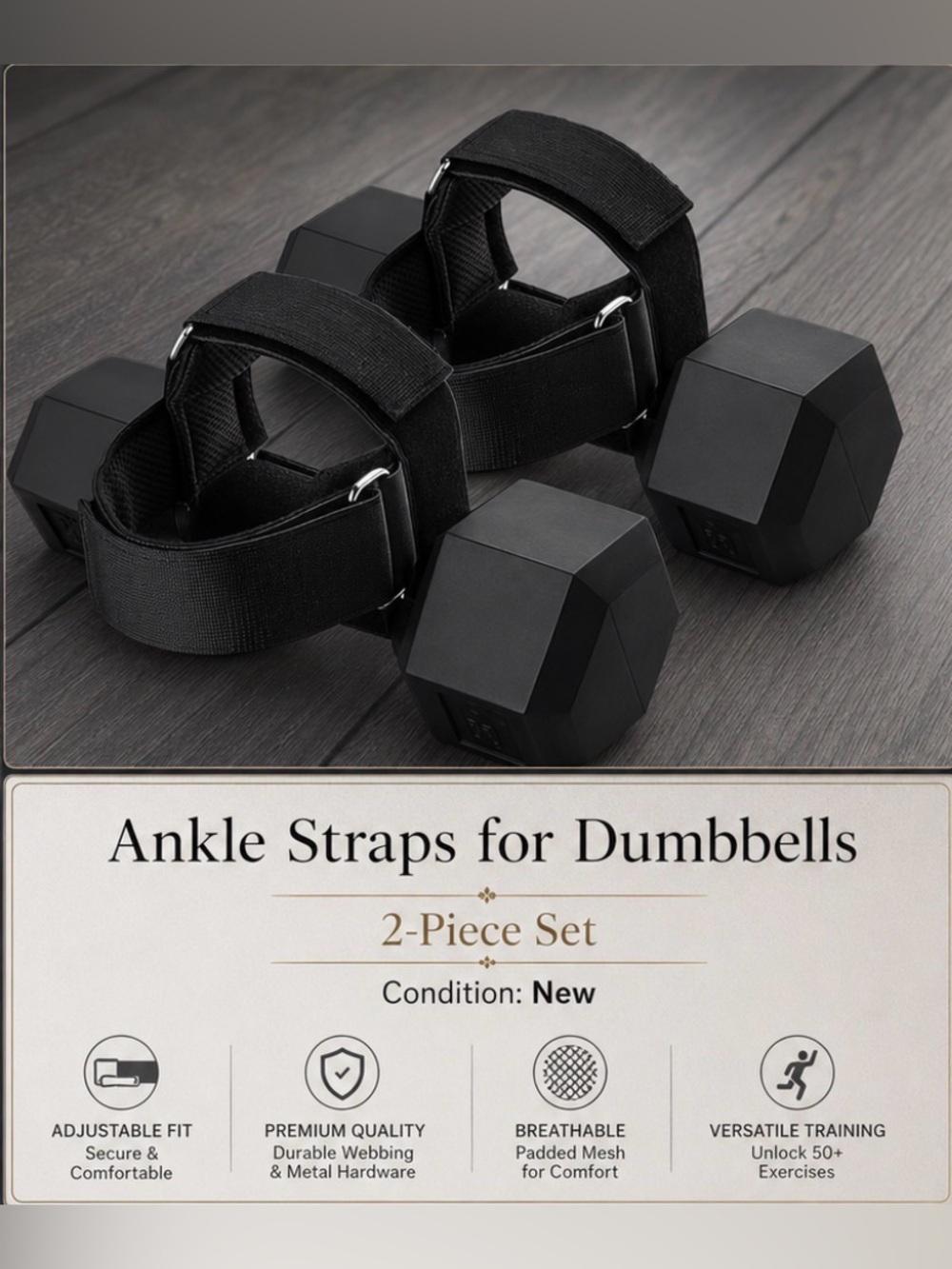 NEW 2-Piece Dumbbell Ankle Strap Set | Gym / Home Gym / Travel Accessory